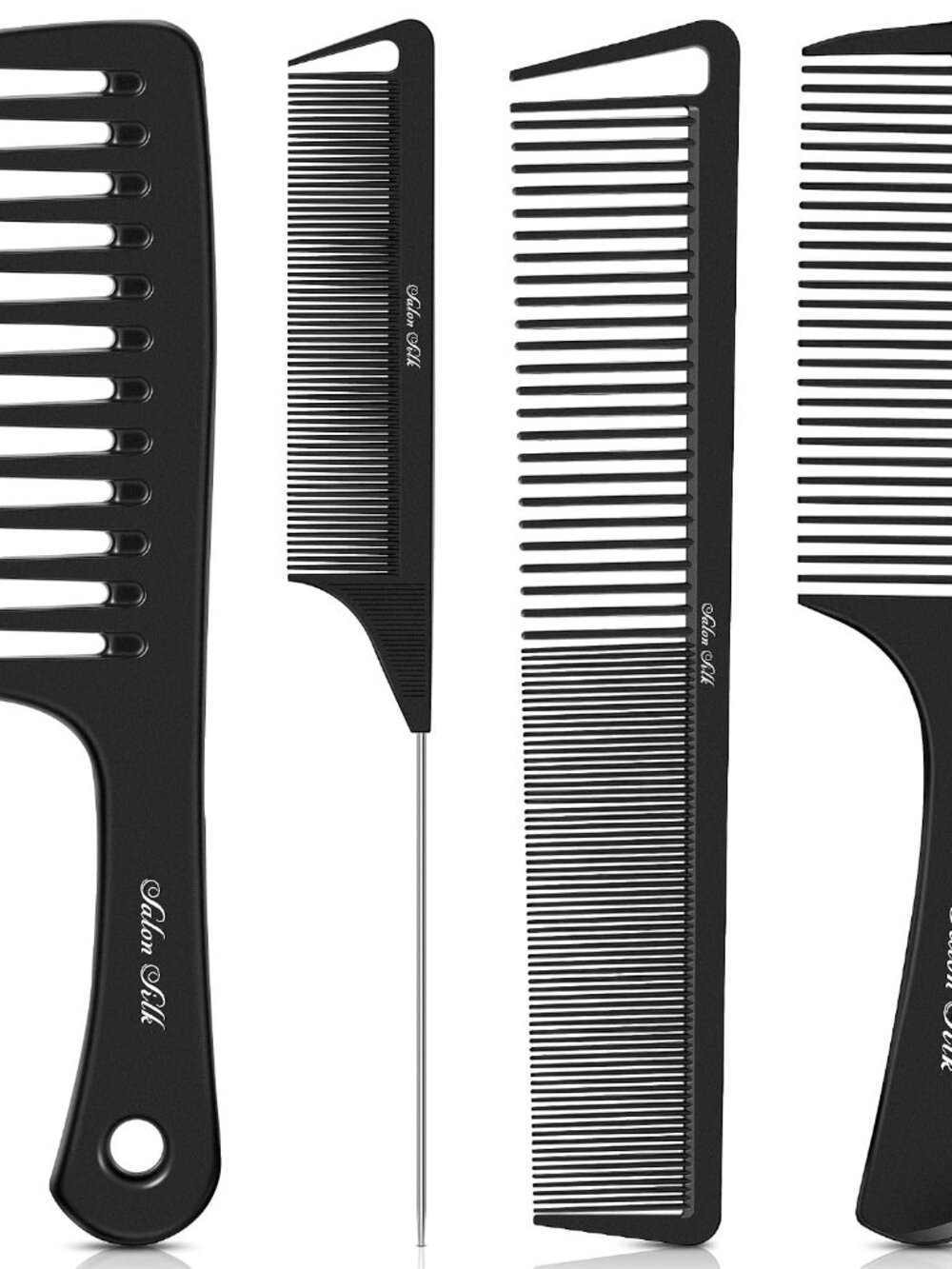 4PCS Professional Comb Set, Wide Tooth Rat Tail Fine Tooth Hair Combs, Braiding